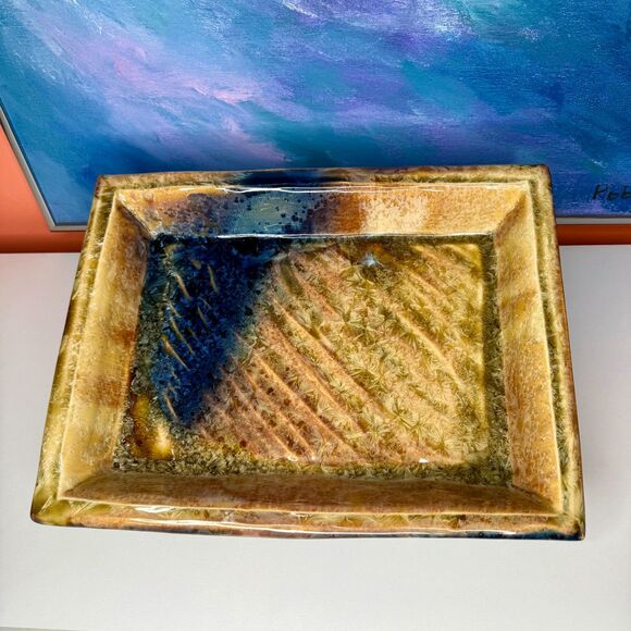Bill Campbell Crystaline Glaze Serving Tray Signed Studio Pottery Rectangular - Picture 6 of 13